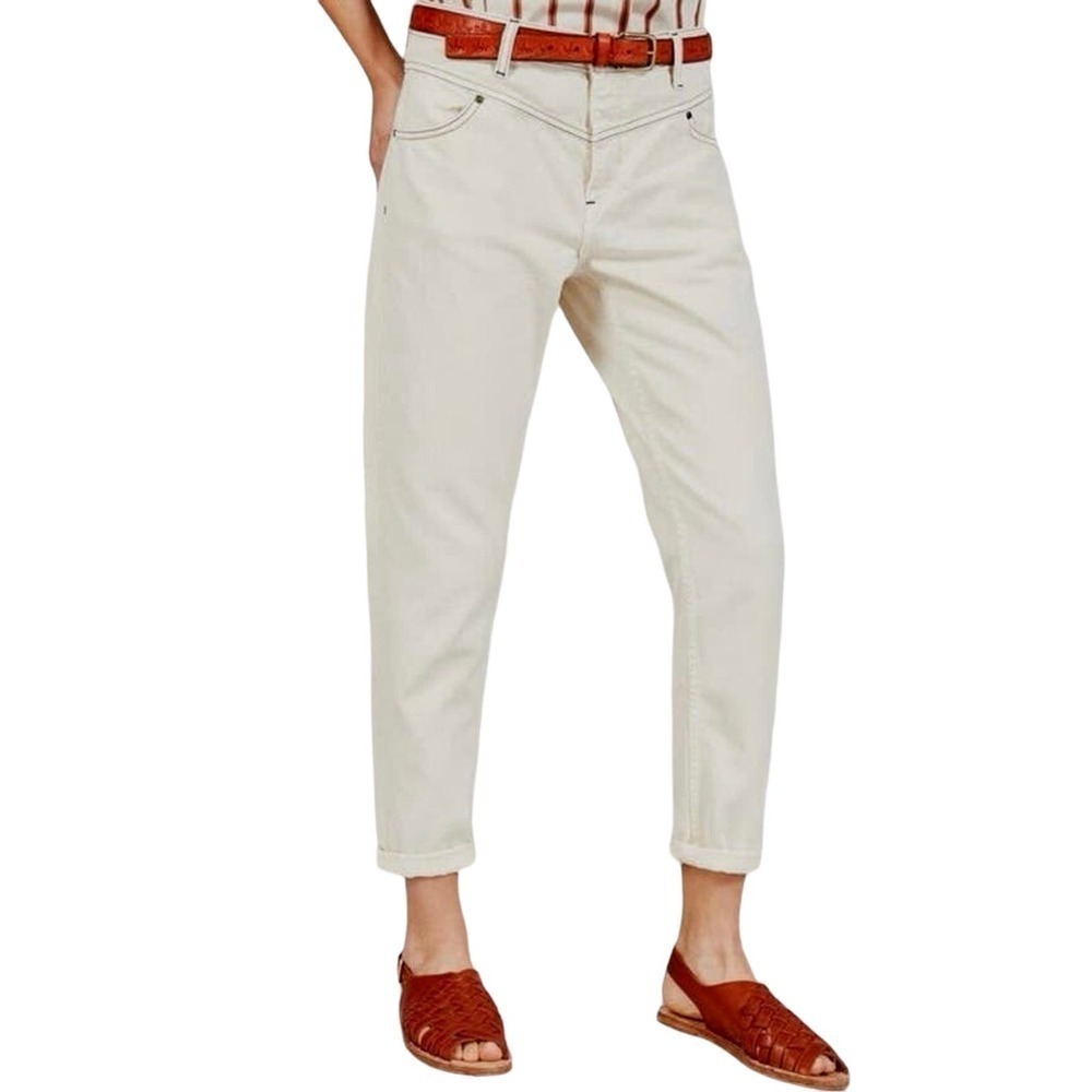 COTELAC Ecru Mom Jeans Chino Pants Size 4 Contrast Stitch French Designer
